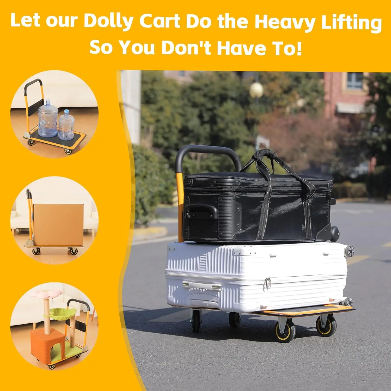 80876- Foldable Platform Truck Push Dolly 330 lb. Weight Capacity Black and Yellow 28.75" x 18.75" x 33" 5