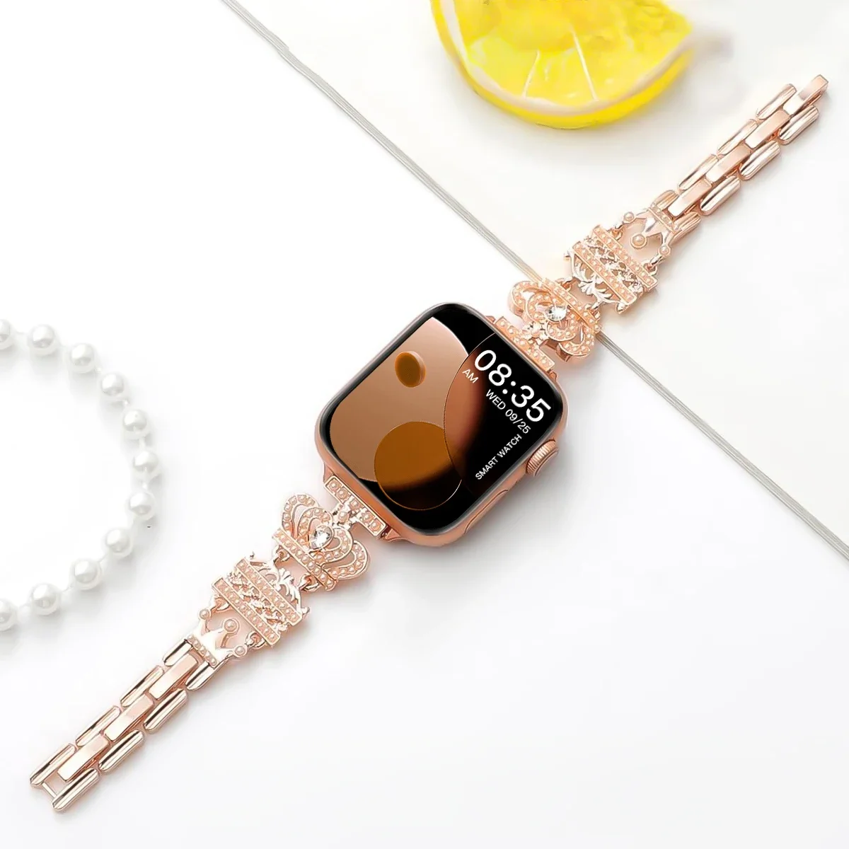 Elegant Diamond-Embellished Metal Watch Strap with Fun Case Design