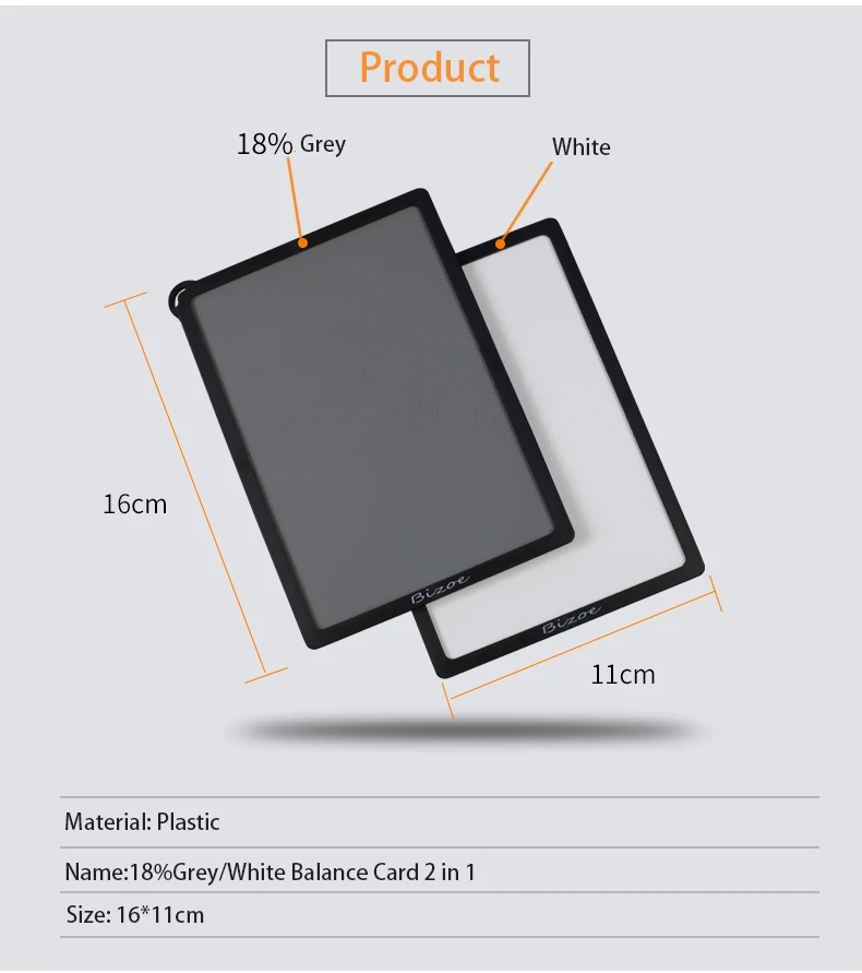 BIZOE Grey Card White Balance Card 2in1 18 degree photography grey card grey calibration test exposure portable