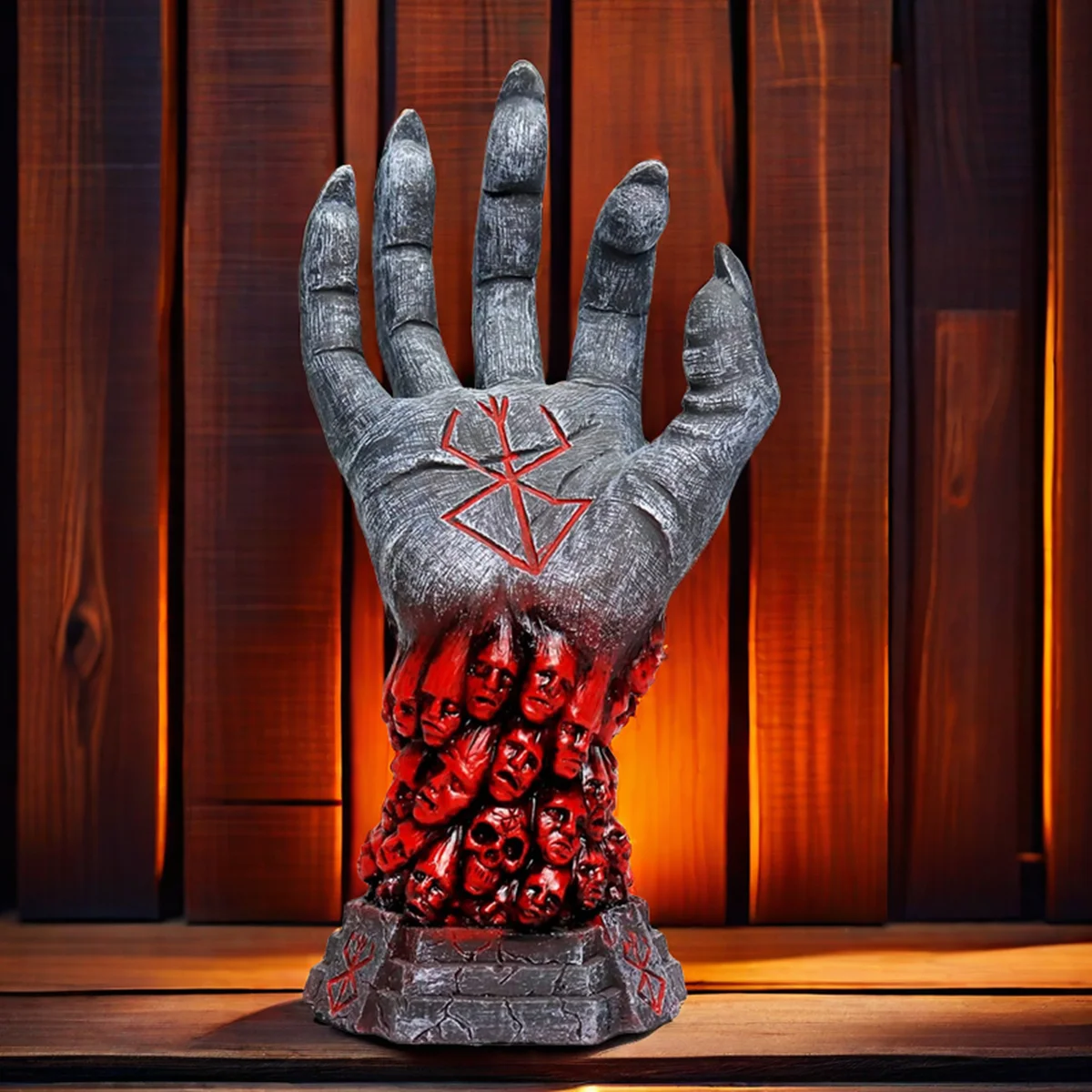 

Statue Berserk Hand of God Devil Right Hand Skull Rune Sculpture Halloween Skeleton Cosplay Resin Figure Collections Home Decor