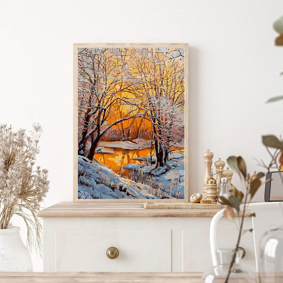 paysage d'hiver peinture acrylique facile : comment j'ai créé ma première  œuvre sans aucune expérience artistique, image size:930x930