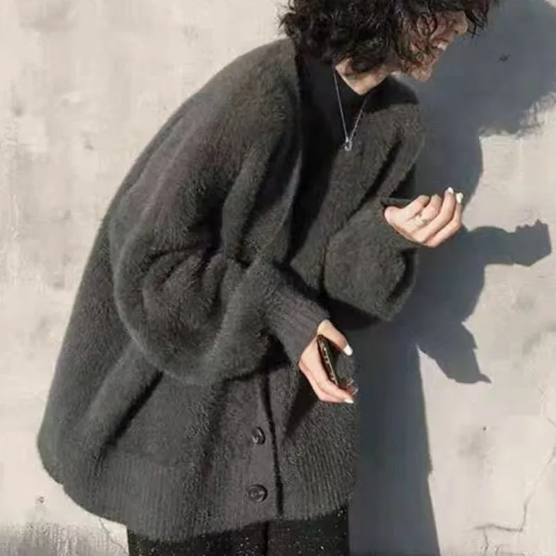 Thick V Neck Long Sleeve Cardigan Sweater