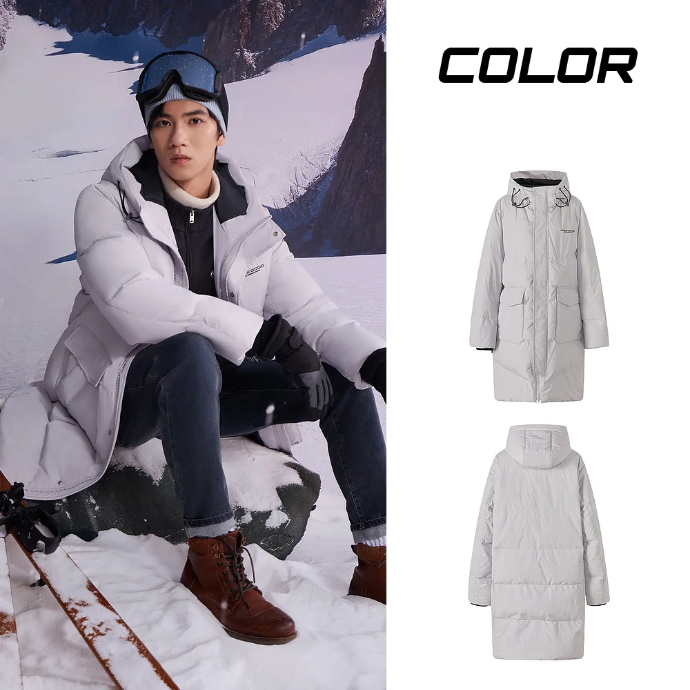 Metersbonwe Men Long Windproof Hooded Down Jacket Double Layered Pockets Regular Fit Winter
