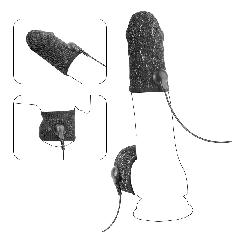 Sex Toys Electric Shock Penis Conductive Fiber Cock Ring Scrotum Sleeve Stimulation Therapy Delay Ejaculation for Men