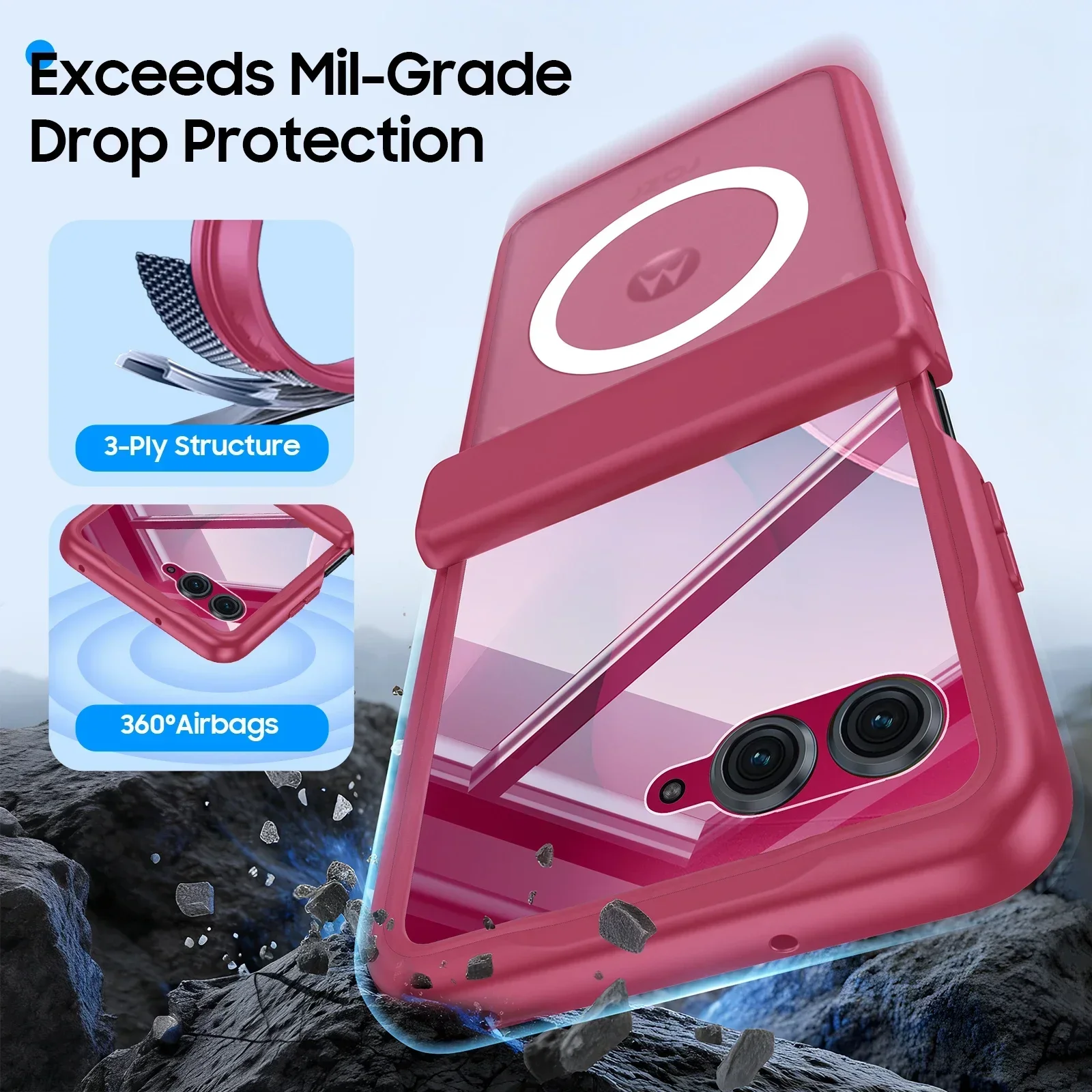Rose Red Magnetic Translucent Matte Shockproof Phone Case with Screen Protector