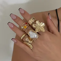 6Pcs Punk Exaggerated Metal Finger Rings Set for Women Men Vintage Flower Pearl Crystal Europe America Open Rings Luxury Jewelry - Image 3
