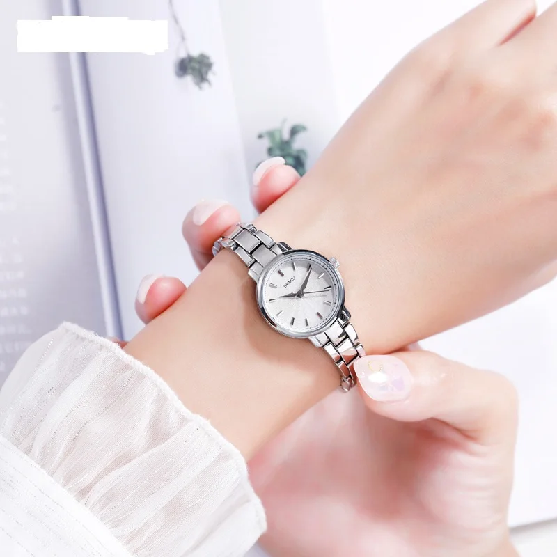 Fashion Elegant Ladies Stainless Steel Chain Band Wristwatch Waterproof Simple Time Quartz Watch for Women