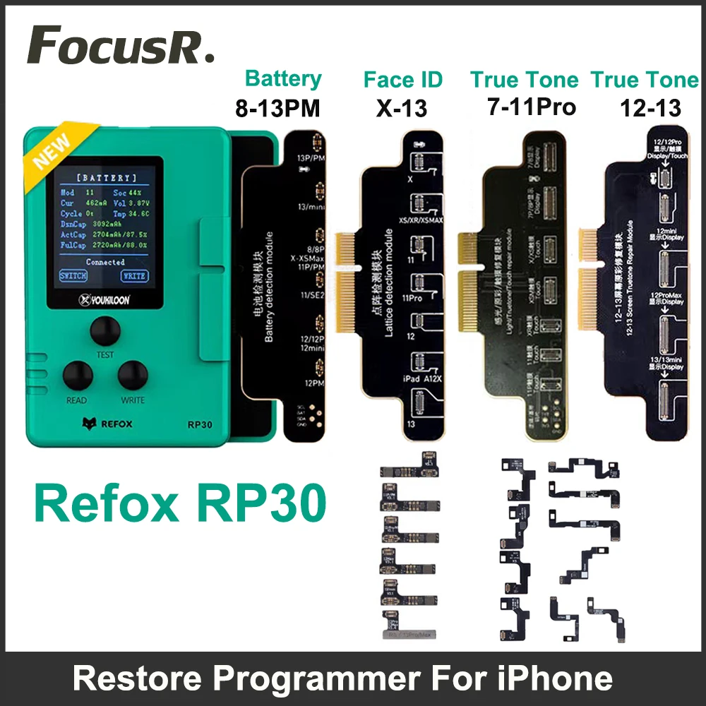 REFOX RP30 다기능 복원 프로그래머, 아이폰 배터리 트루톤 라이트 터치 수리/페이스 ID 수정 도트 프로젝터 감지 ...