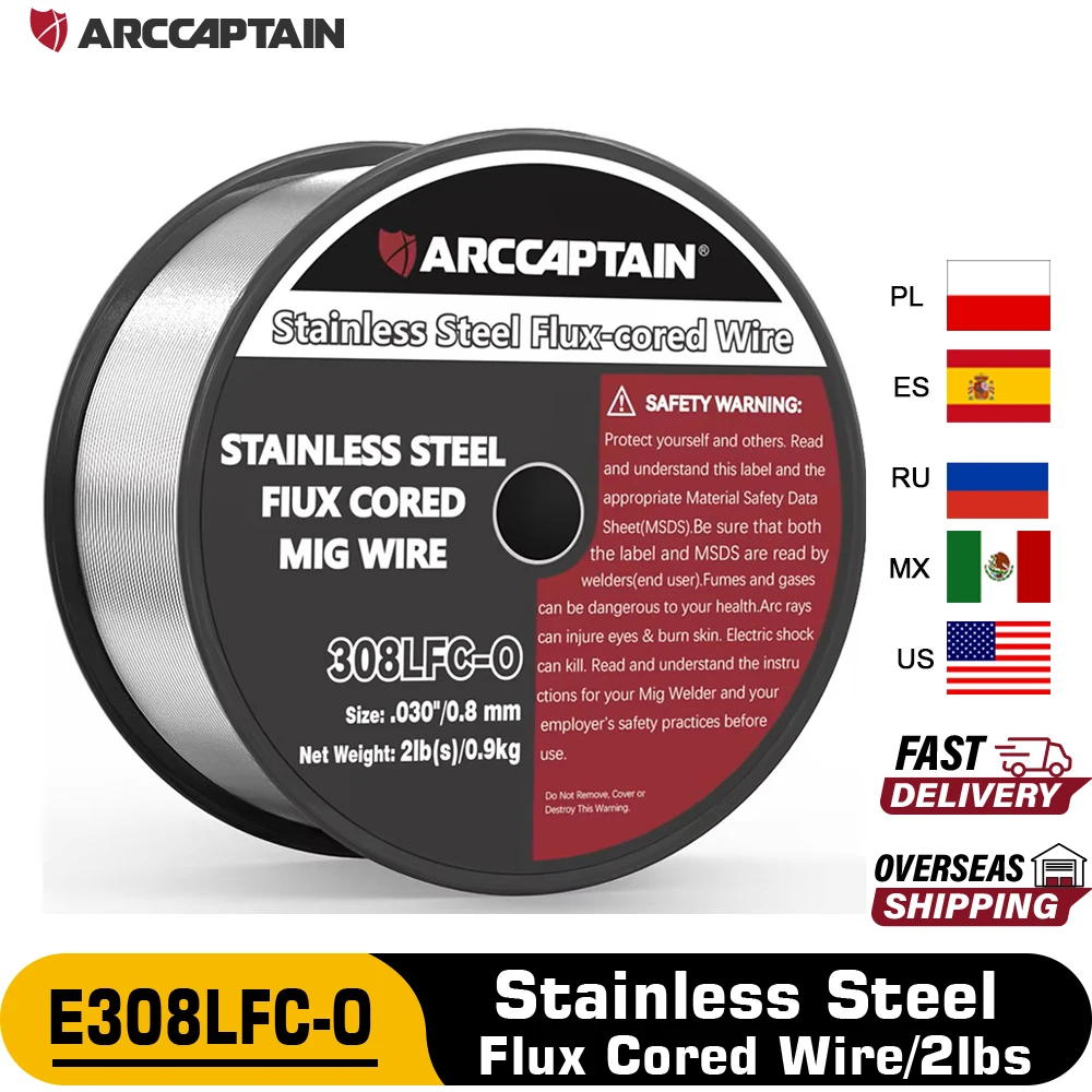 ARCCAPTAIN Stainless Steel Flux Cored Wire MIG Welding Wires E308LFC-O .030-Diameter 2 Pounds Spool For Mig Welding Machine-welding wires
