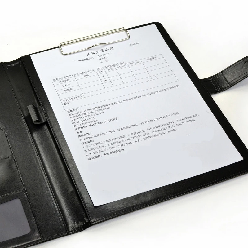 블랙 A4 가죽 Padfolio 파일 폴더, 클립보드 클립, 문서 정리함, 비즈니스 미팅 클램프, 사무실용 쓰기 패드