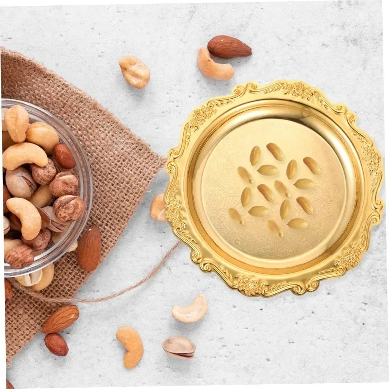 Gold Embossed Decorative Tray for Desserts Wedding Party Decor and Cosmetic Storage Elegant Ornate Platter for Special Occasions