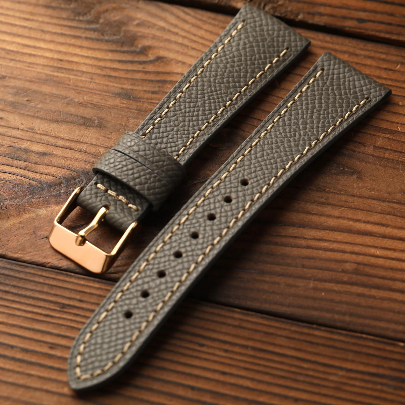 Elegant Black and Gray Handcrafted Leather Watch Strap – Premium Top-Grain French Cowhide