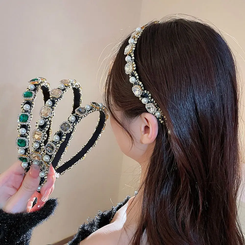

Brid Wedding Headbands Princess Hair Hoop Elegant Zircon Rhinestone Pearl Headbands Baroque Crystal Headband Women Hair Hoop