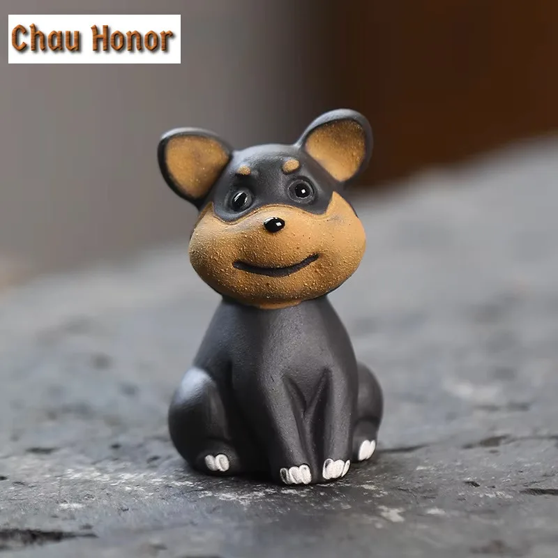Yixing Handmade Purple Clay Teapet Lucky Zodiac Bee Dog Statue Ornaments Sculpture Tea Figurine Desktop Crafts Teaset Decoration