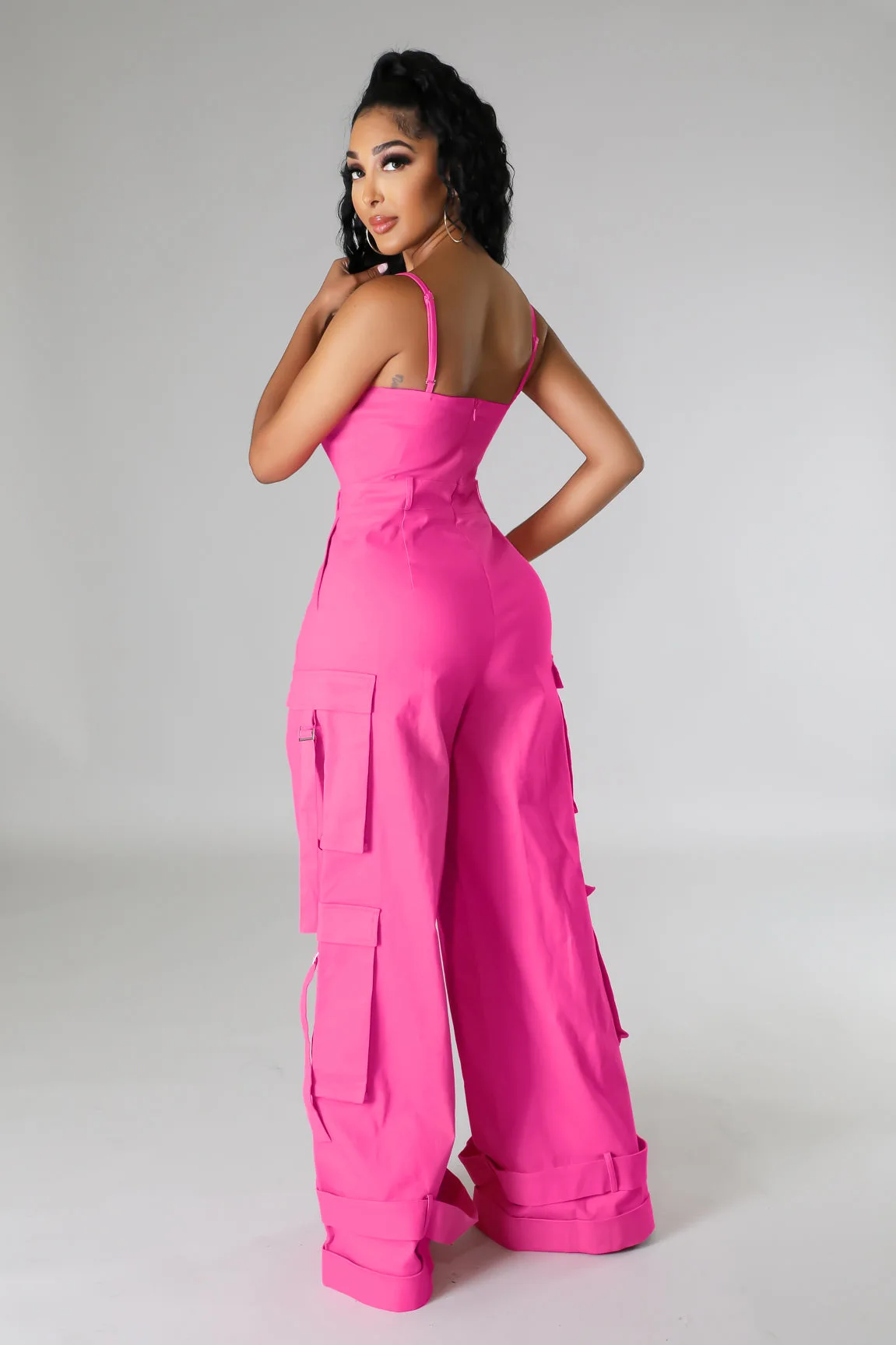 Women Jumpsuit Summer Solid Color Sexy Sleeveless Tube Top Multi-Pocket Cargo Jumpsuit Lady Elegant Club Party Wide Leg Jumpsuit