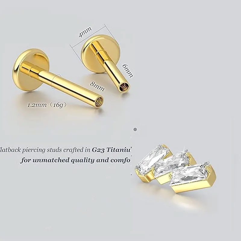 2pcs F136 G23 Titanium Cartilage Earring Internally Threadless Labret Piercing 16G Tragus Helix Daith Piercing Lip Body Jewelry