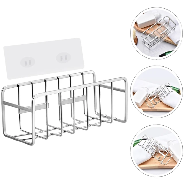  Soporte de esponja para fregadero de cocina, estante  telescópico de almacenamiento para fregadero, organizador de fregadero de  cocina, expandible (14.2 a 17.3 pulgadas), organizador de fregadero de  acero inoxidable con soporte