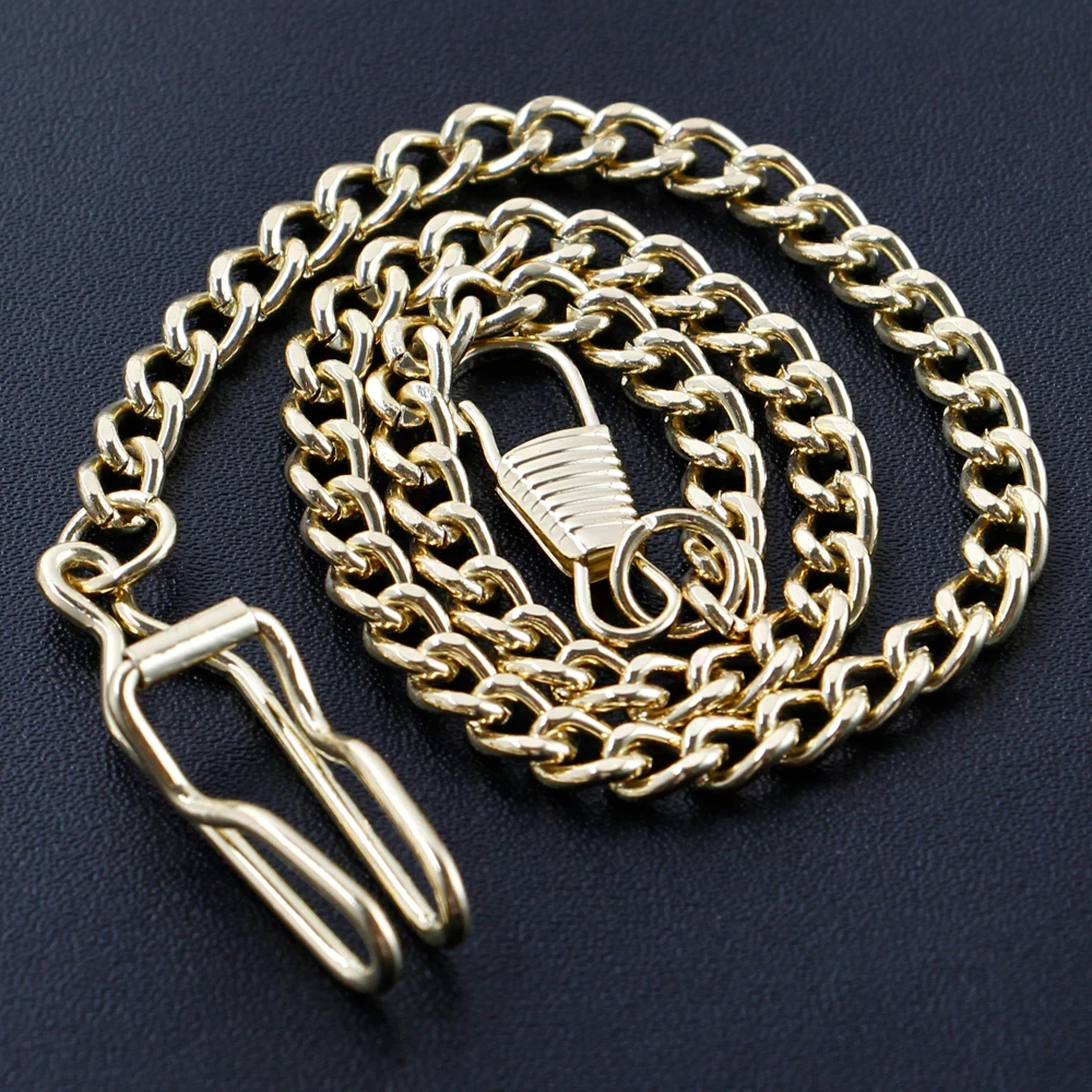 Gold Mechanical Pocket Watch Necklace Chain - 37.5cm Stainless Steel, Vintage Design