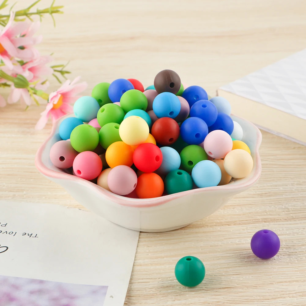 Vibrant Silicone Beads for DIY Jewelry Crafting - 50 Pieces, 12/15mm