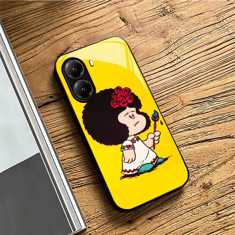 Cartoon Mafalda Design Tempered Glass Phone Case