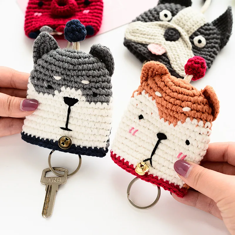 

Cute Crochet Keychains Knitting Funny Bulldog Dog Bag Keyring For Keys Storage Creative Handmaking Keys Holder Wholesale 2024