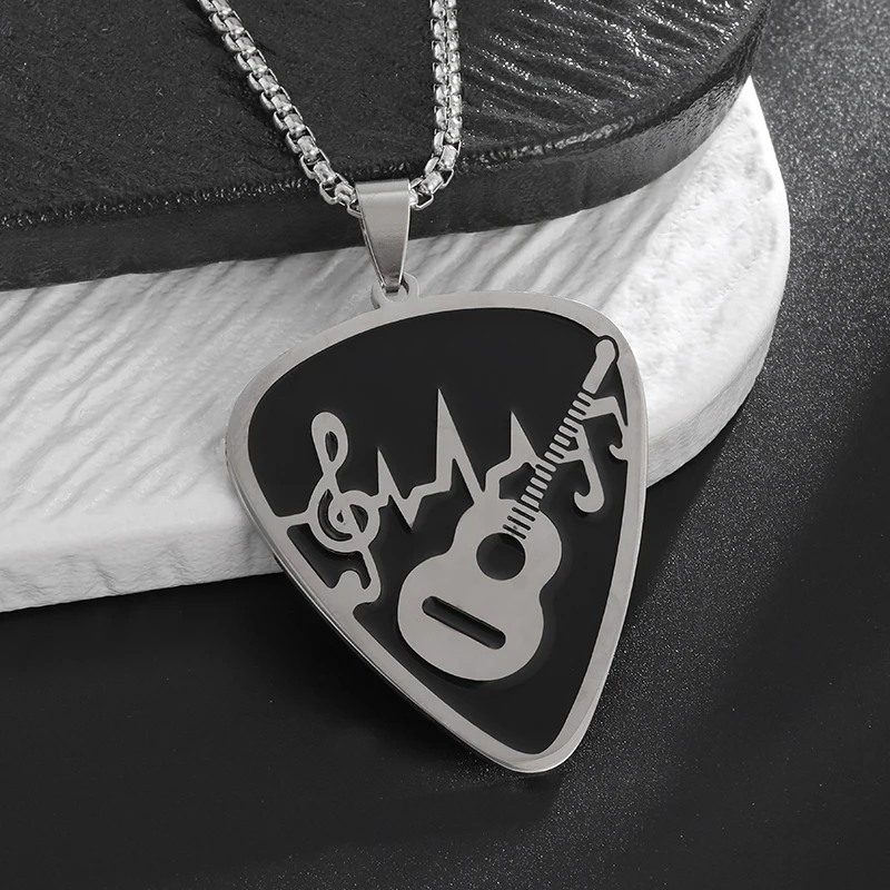 

New Stainless Steel Heart Shape Guitar Pendant Necklace Men Women New Fashion Trend Charm Music Guitar Hip Hop Jewelry Gifts