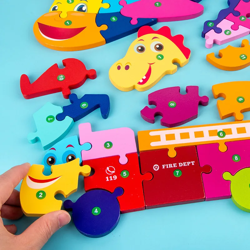 Wooden Puzzle Kids Animals Vehicles Pattern Learning Educational Toys