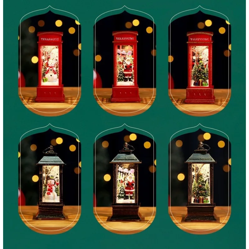 Description Picture 6 of item1Pc Christmas lighting telephone booth Christmas decoration Christmas theme snowflake glass lamp Christmas decoration ornaments