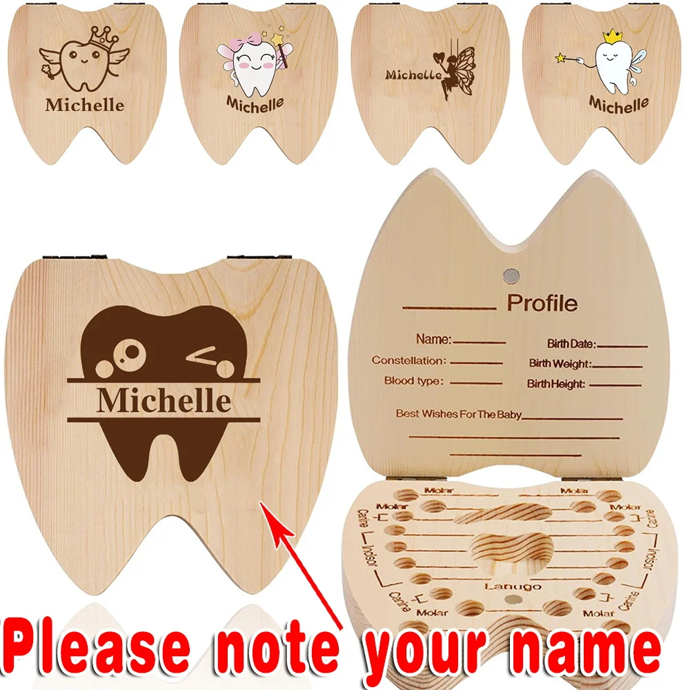 Name Wooden Milk Tooth Case Organizer Kid Lost Tooth Keepsake Storage Box Container Protector Souvenir Personalized