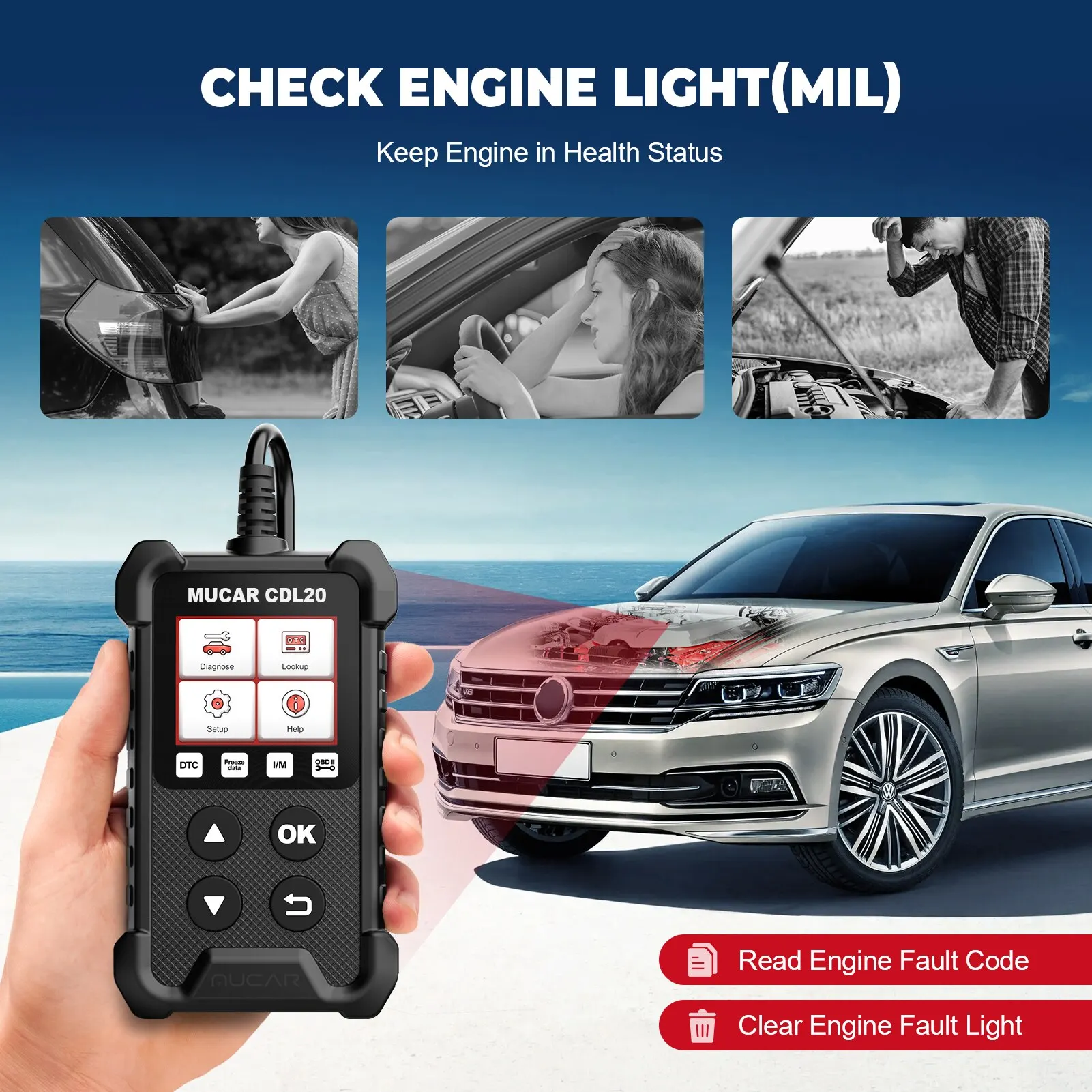 OBD2 Scanner MUCAR CDL20 OBD2 Car Diagnostic Tools OBD 2 Code Reader Clear Engine Light Smog Test Auto Scanner