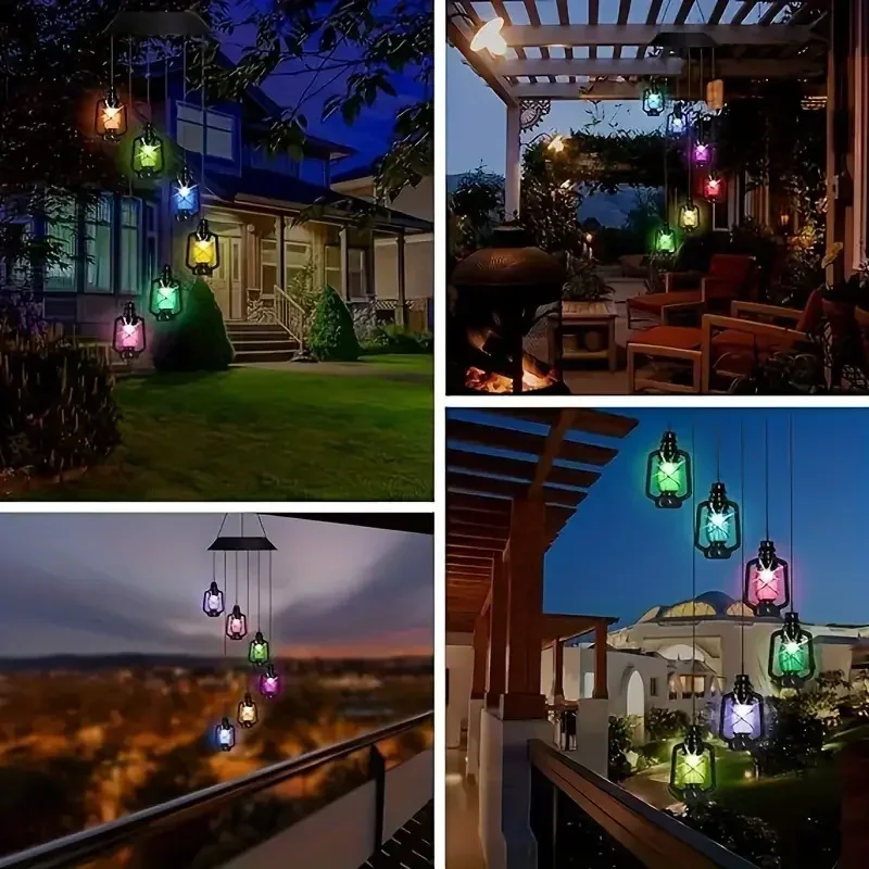 1pc Solar Wind Chime Kerosene Bottle Shape Wind Bell for Home Porch Garden Decoration Hanging Lantern Outdoor Decoration