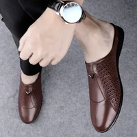 Fashion Mens Half Loafers Genuine Leather Baotou Leather Sandals Hollow Out Breathable Mules Man Outdoor Lightweight Half Shoes 2