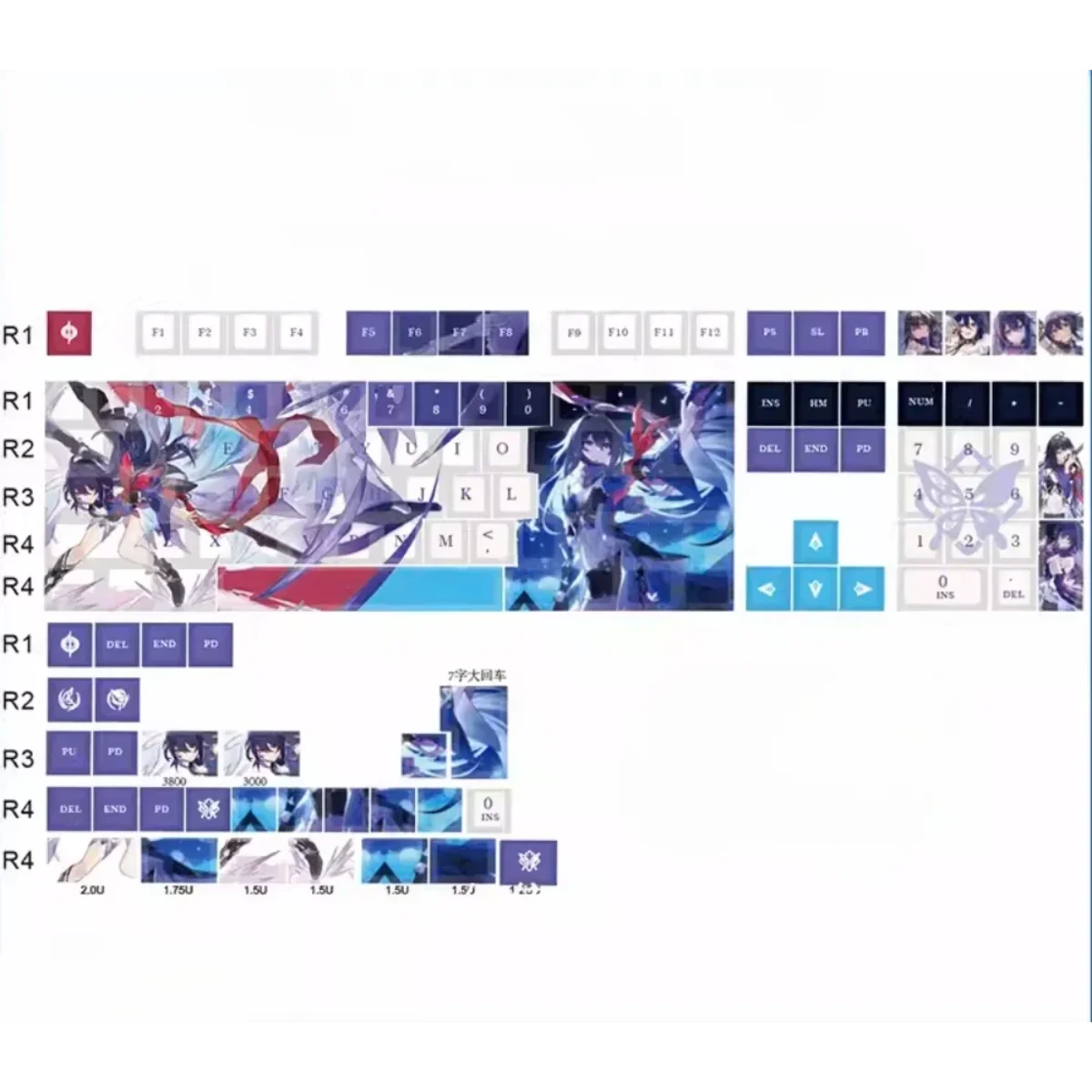 

Binary Anime Hil Translucent Cherry Keycaps PBT Personalized Creative for 60/64/84/98/108 Mechanical Keyboard MX Switch