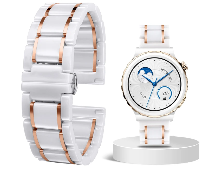Premium Ceramic Wristband in White and Black for Smart Watches - Stylish Universal Replacement Strap for Men and Women