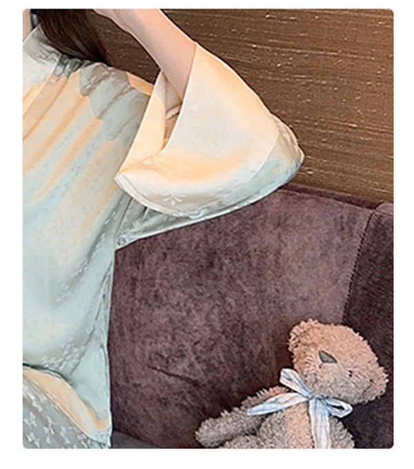 طقم بيجامات حريرية للنساء ، ملابس نوم من الساتان ،...