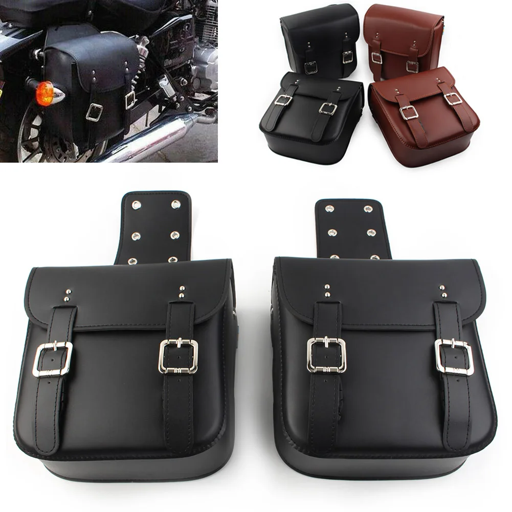 

2pcs Motorcycle Leather Side Saddle Bags For Harley Sportster XL883 XL1200 Black/Brown