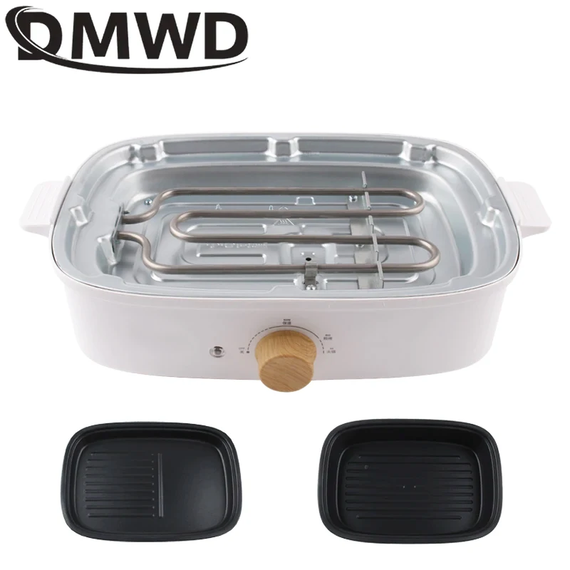 Split Electric Multifunction Cooker BBQ Barbecue Oven Grill Plate Non-stick Hot Pot Steak Frying Pan Food Noodle Cooking Skillet 2