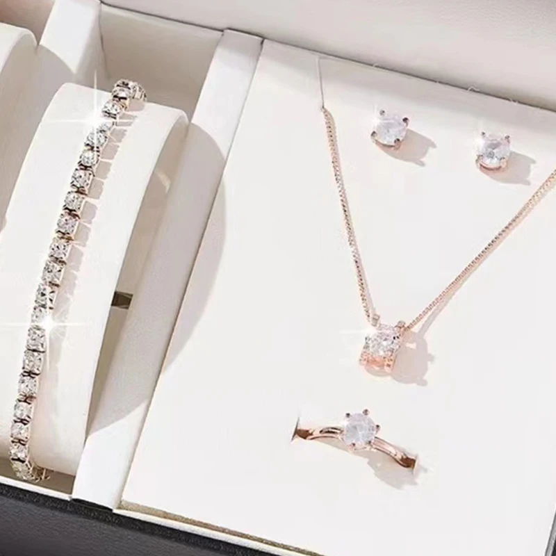 Jewelry Sets 5Pcs For Women Necklace Earrings Ring Bracelet Bridal Wedding