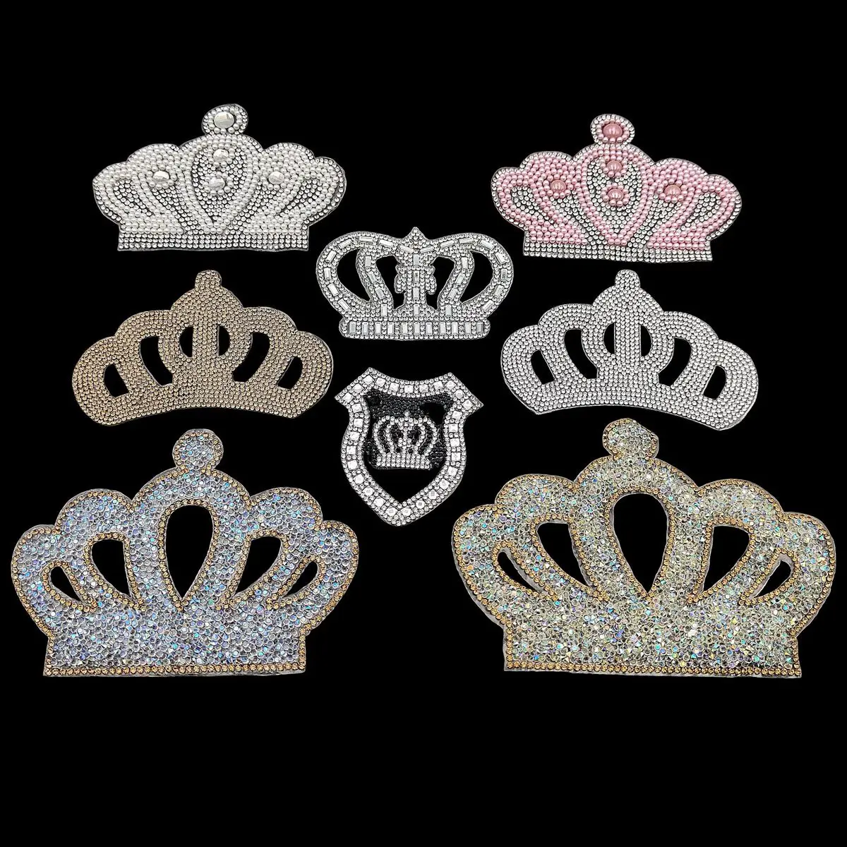 Description Picture 3 of itemCrown Rhinestones Patches Iron On Hotfix Motif Applique Women Crystal Glass Hot fix Bride Wedding Dress Clothes
