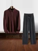 CHICUU Men 100% Cashmere Sweater Pants Suit Autumn Winter Polo Pullover Straight Pants Smart Casual Style Clothing Comfy Soft 5