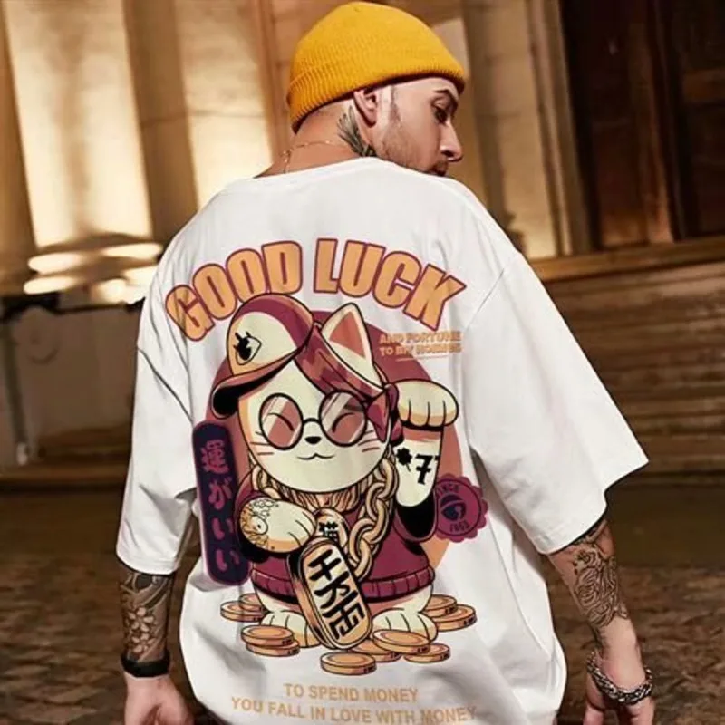 Oversize Trendy Brand Loose American Short Five Quarter Sleeved Large T-shirt Plus Fat Men's Summer_voghion.com