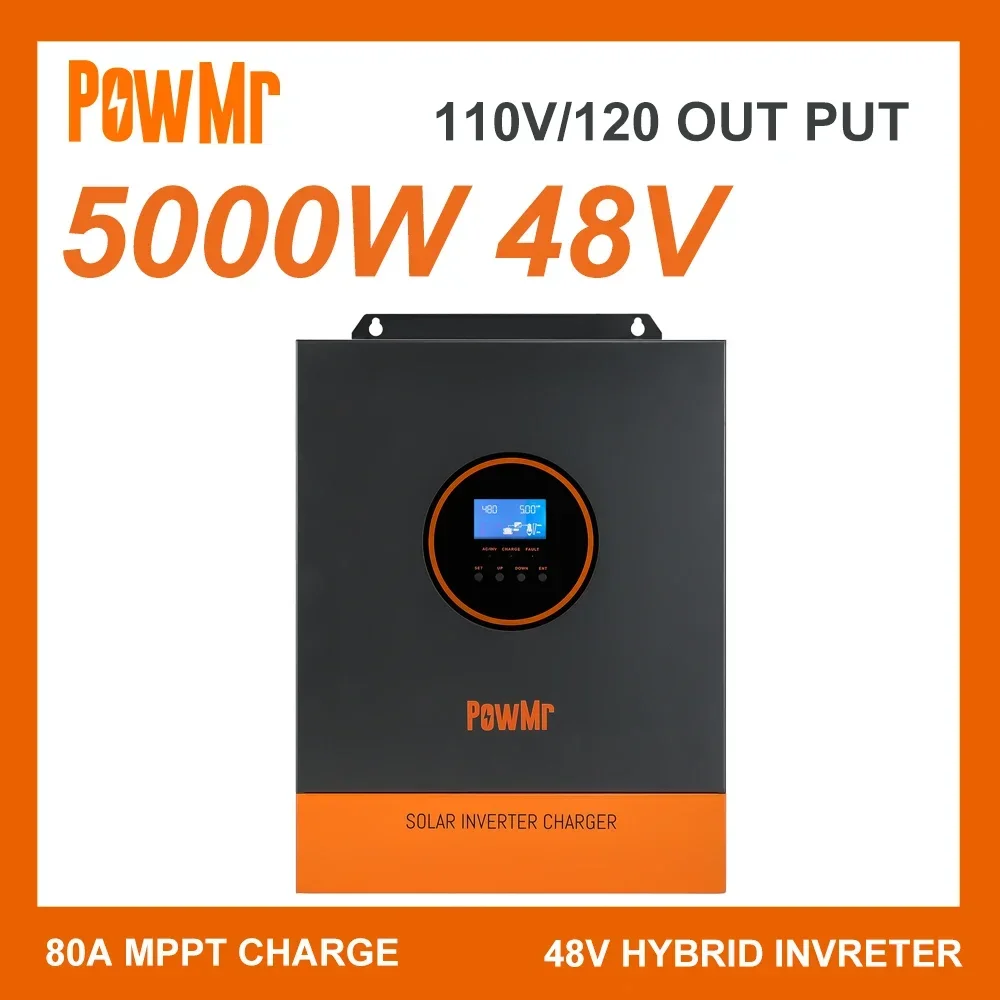 

YYHC PowMr Single Phase 5000W Solar Hybrid Inverter 110V/120VAC Output Pure Sine Wave DC 48V with 80A MPPT Solar Charge Controll