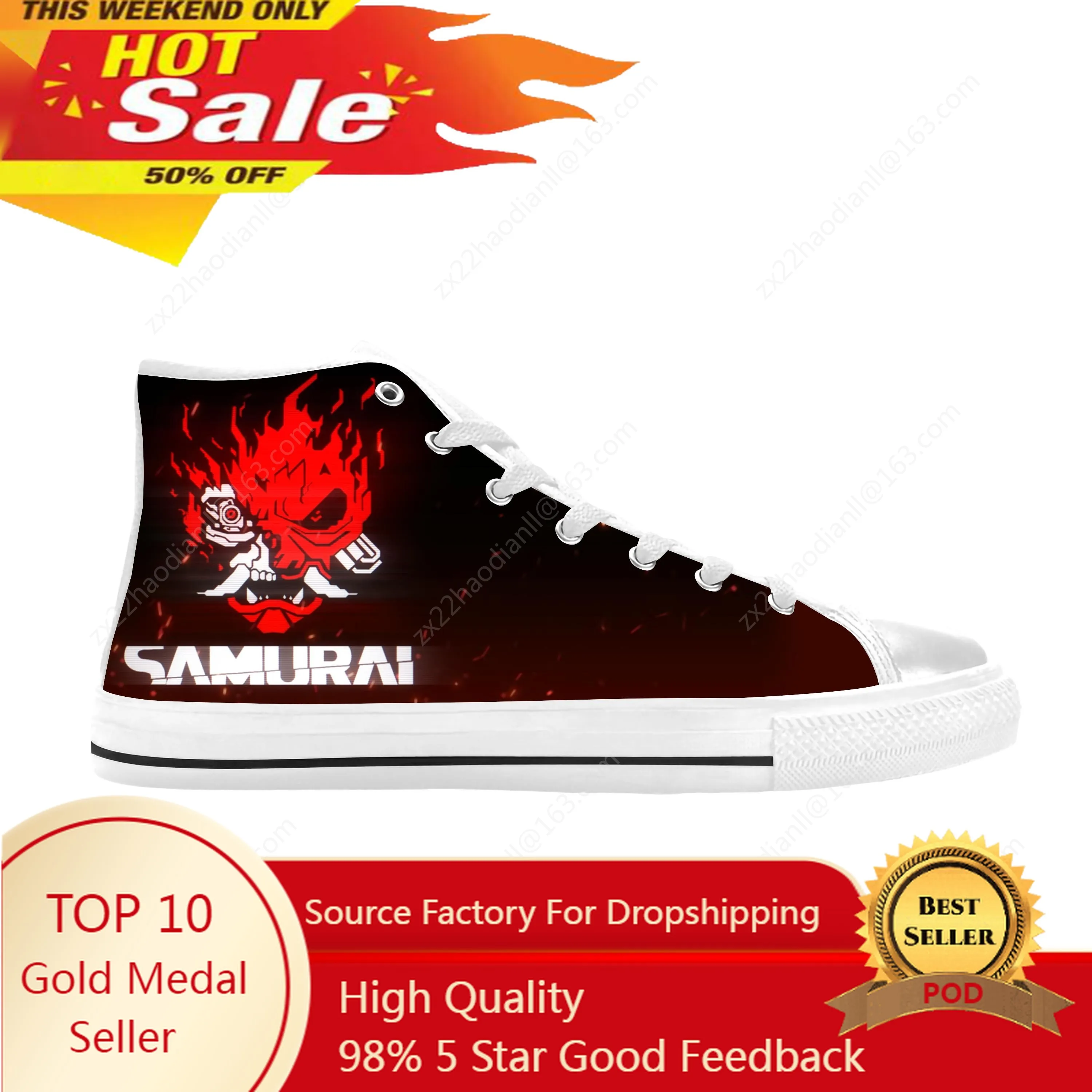 

Vintage Samurai Retro Japanese Gaming 2077 Game Casual Cloth Shoes High Top Comfortable Breathable 3D Print Men Women Sneakers