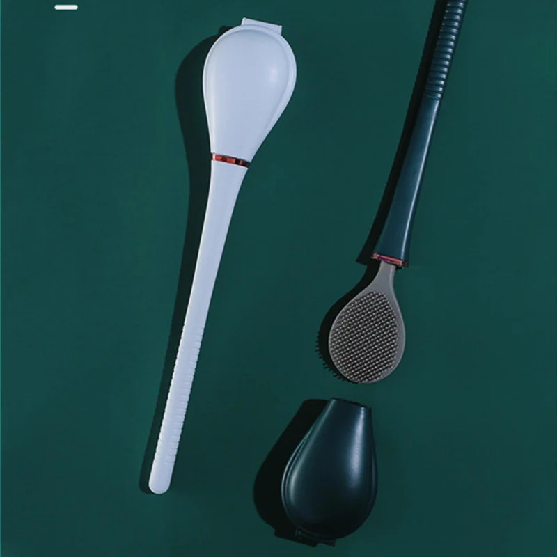 홀더 세트가 있는 실리콘 화장실 브러쉬, 긴 손잡이 화장실 청소 브러쉬, 벽걸이 현대 위생 욕실 액세서리
