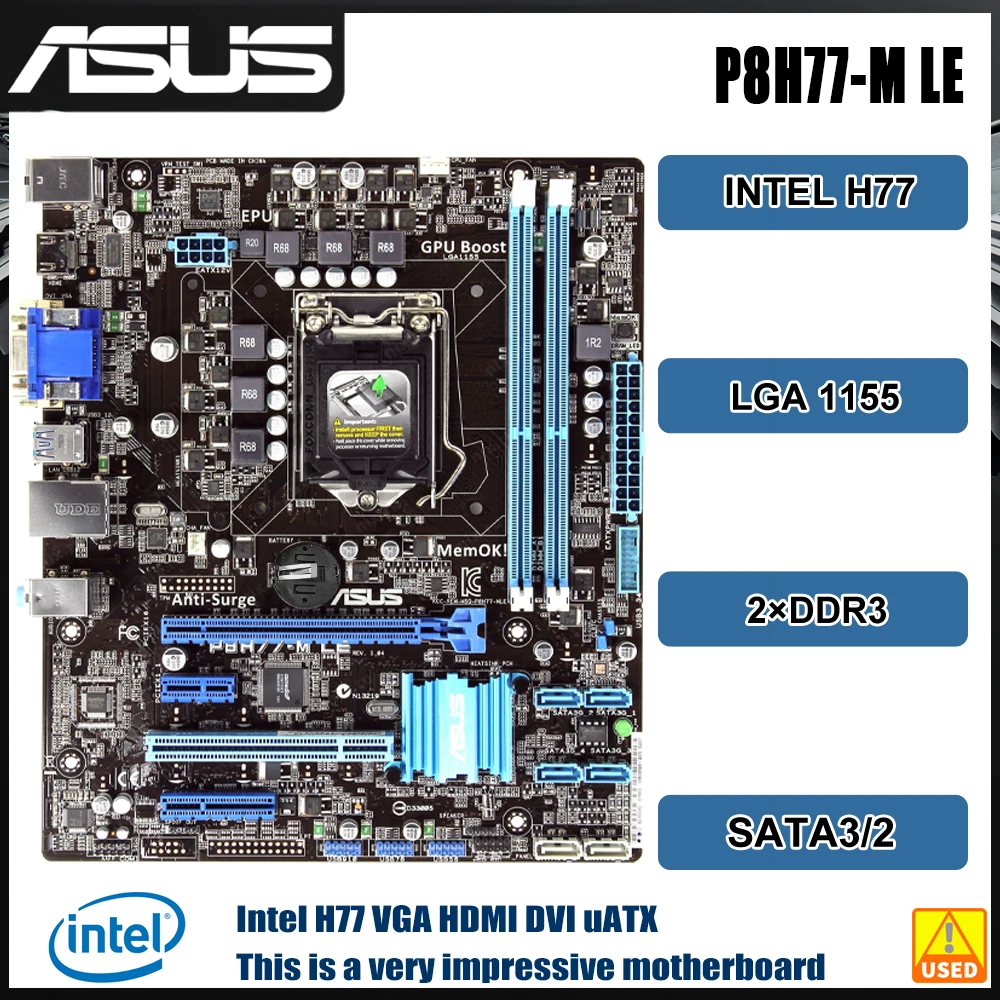 ASUS P8H77-M LE LGA 1155 Motherboard Intel H77 2×DDR3 16GB PCI-E 3.0 ...