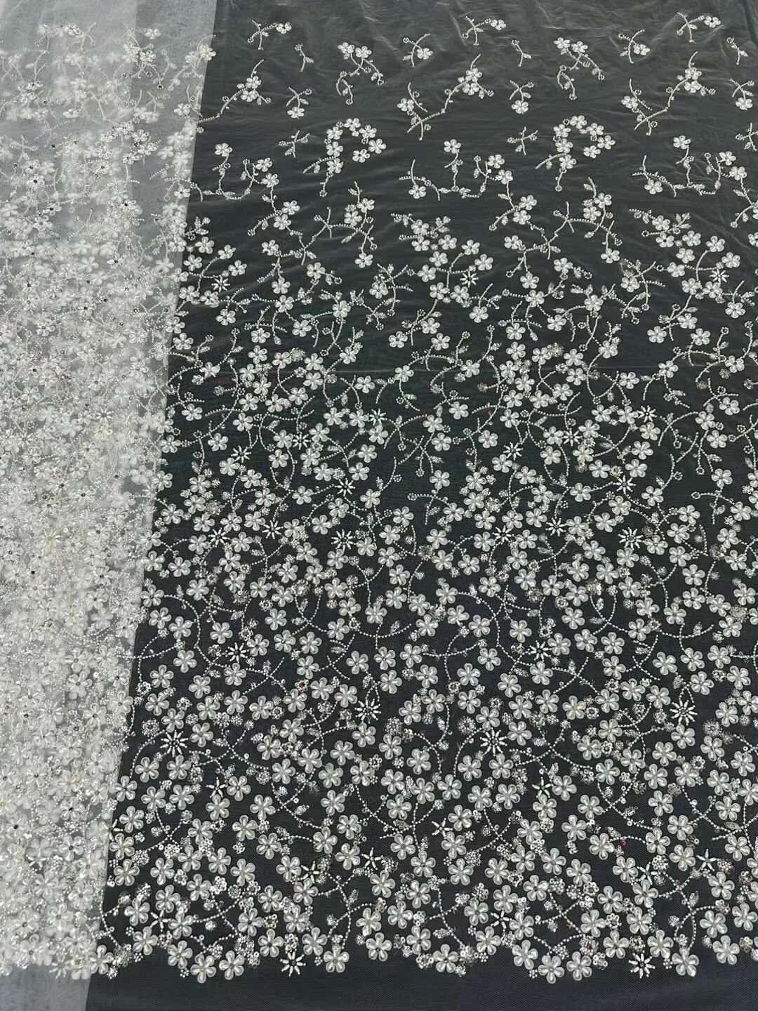 

French Mesh Lace Fabric SYJ-1308622 Beads Tulle Laces Fabrics with Sequins for Making Dress