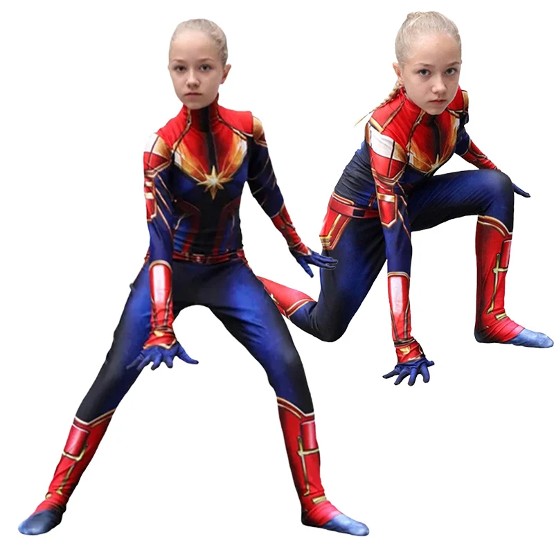 Supereroe Capitano Cosplay Film The Avengers Captain Carol Danvers Costume Cosplay Tuta Tuta Costume Di Halloween Per Bambini