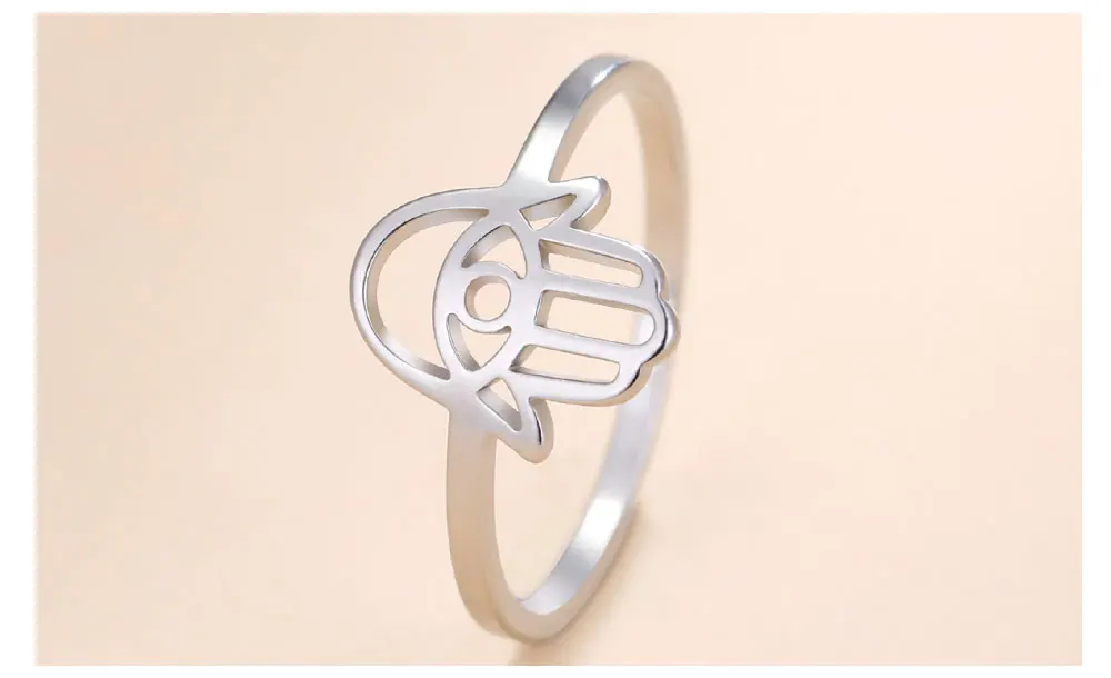 Cazador Vintage Hamsa Hand Evil Eye Ring Edelstahl Hand der Fatima Fingerringe für Frauen Amulett Schmuck Geschenk Großhandel – Detail 6