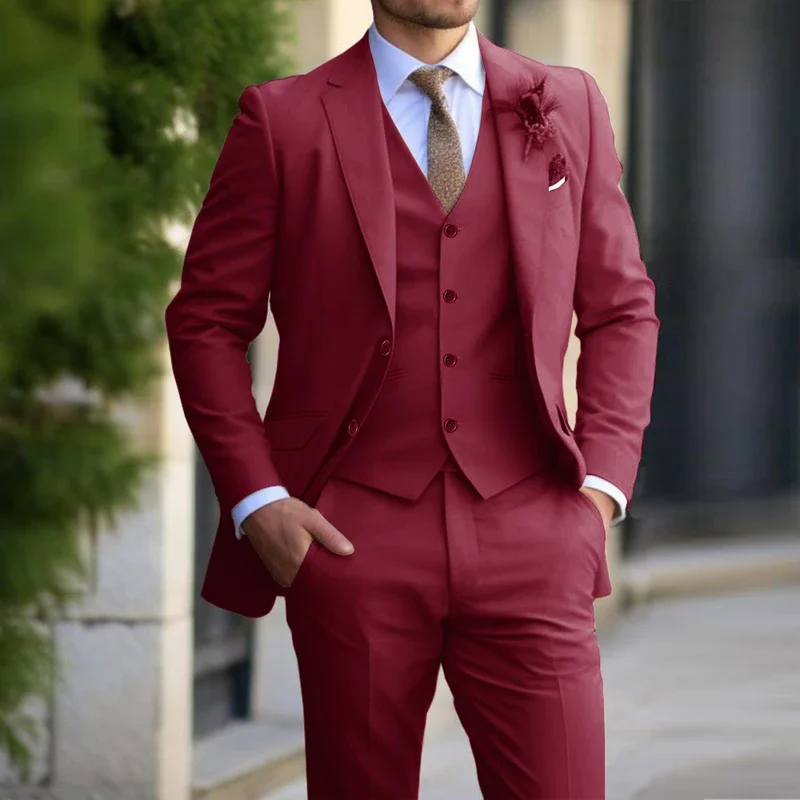 3 Pieces Men's Formal Suit Blazer Vest Pants Set for Wedding Business