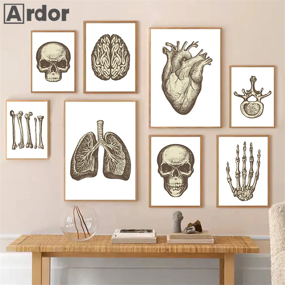 Винтажная Картина на холсте с рисунком человеческого органа искусственное